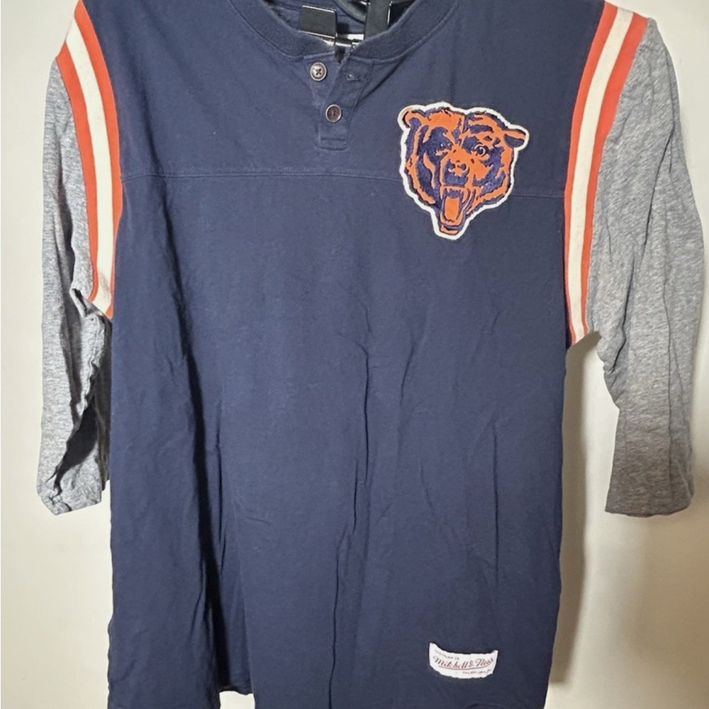 Mitchell & Ness Chicago Bears Navy and Gray 3/4 Sleeve Tee with Orange Accents